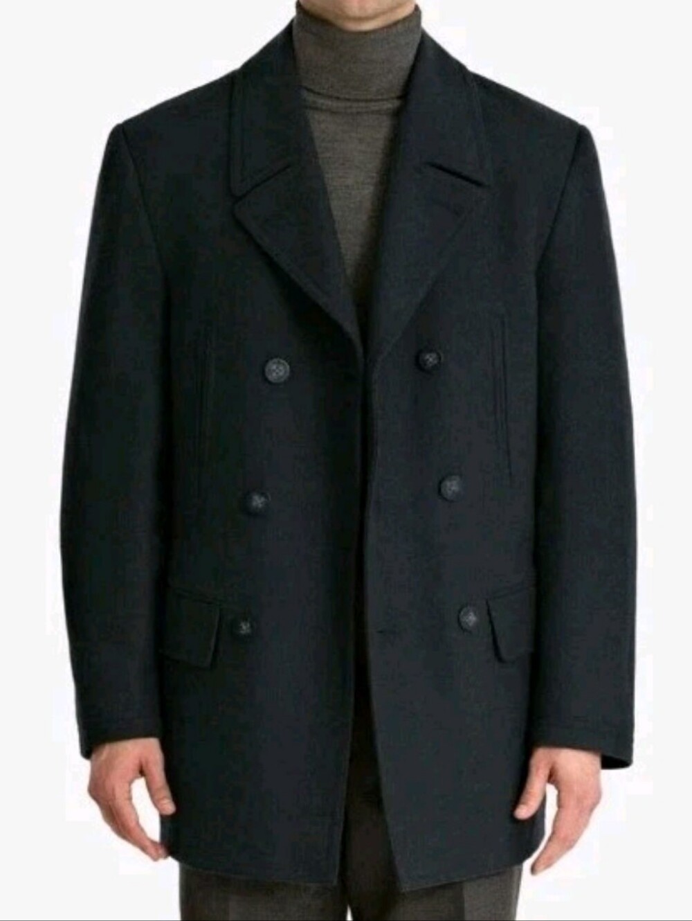Lauren Ralph Lauren Men 40 Wool Peacoat Black Double Breasted Winter Coat Preppy